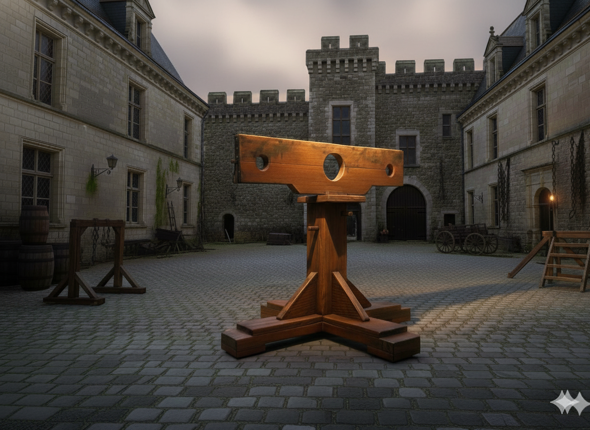 Pilori Chêne brut 3 positions médiéval